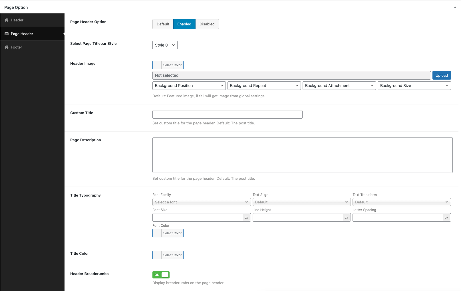 Page Meta Option Page Header!