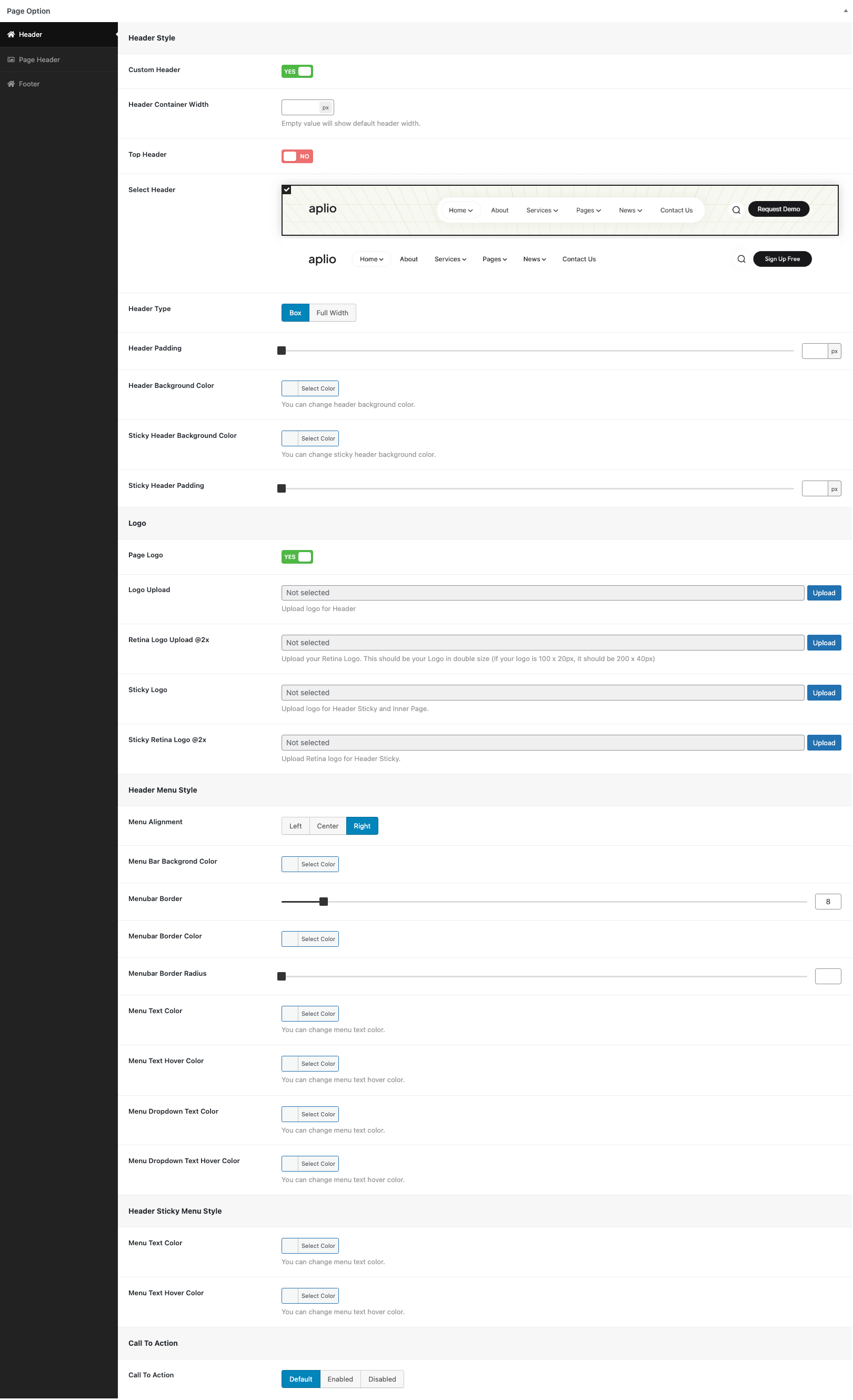 Page Meta Option Header!